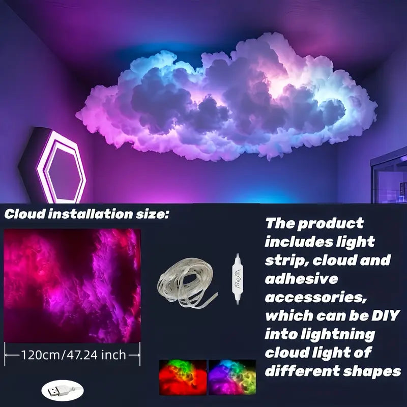 3D Small Lightning Cloud Light, Music Rhythm Seven-Color Changing Light Strip - Ideal for Game Rooms, E-Sports, and Bedrooms, Bedroom Ambiance Light